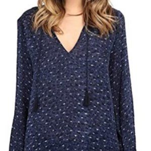 Joie Womens Navy Printed Raglan V Neck Silk Blouse